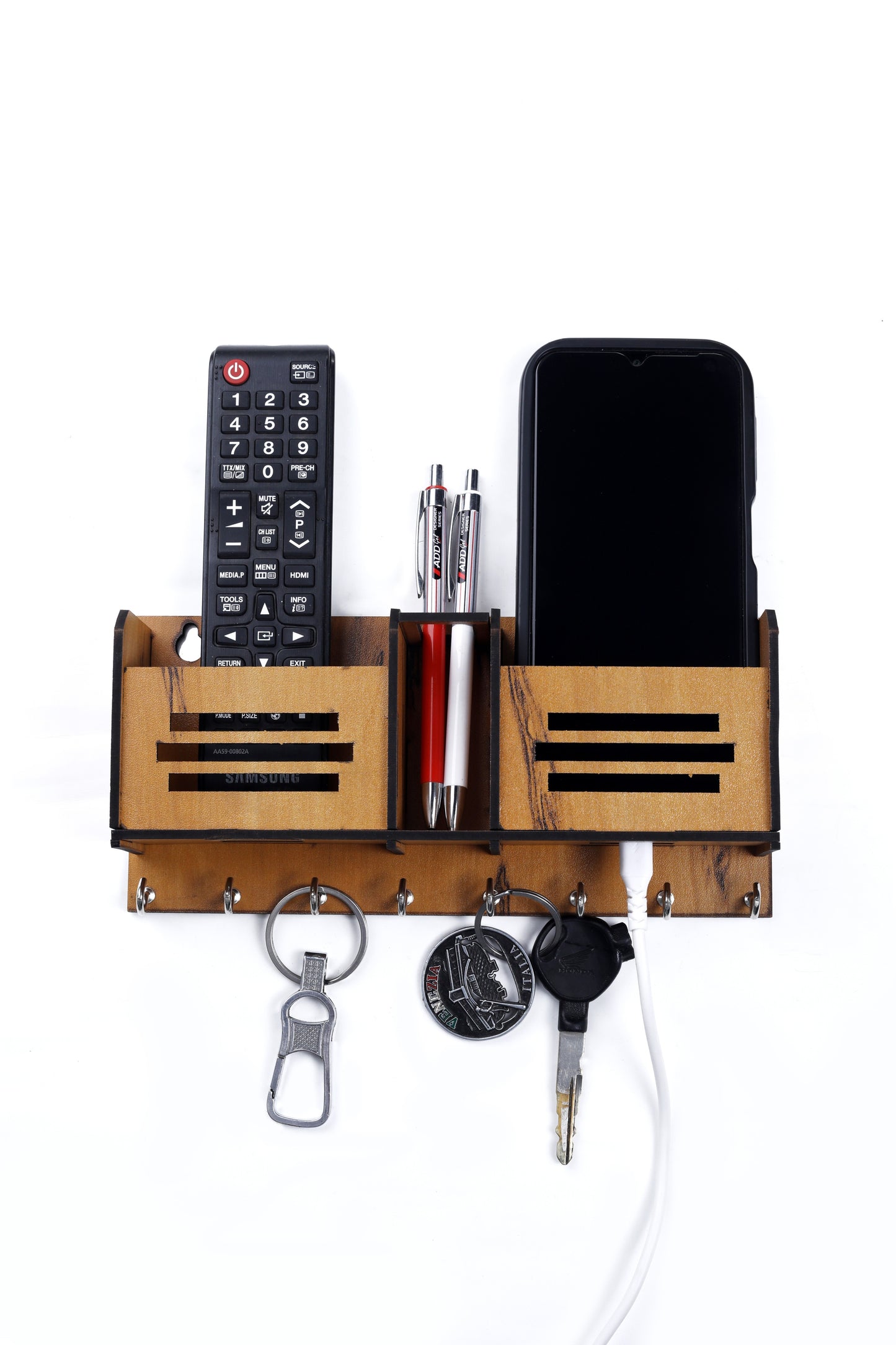 Wall-Mount Key Holder with 2 Storage Compartments – 8 Hooks for Keys & Essentials - Expro