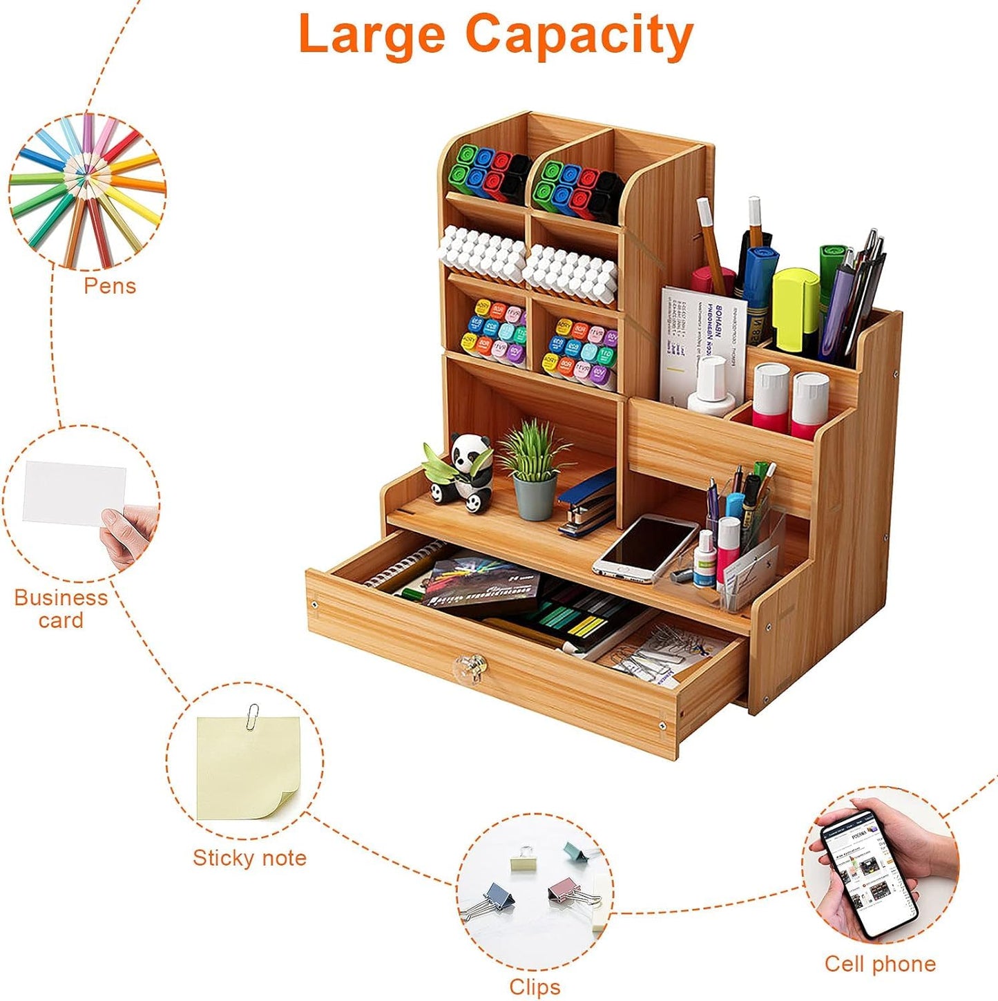 13 Compartment Wooden Desk Organiser