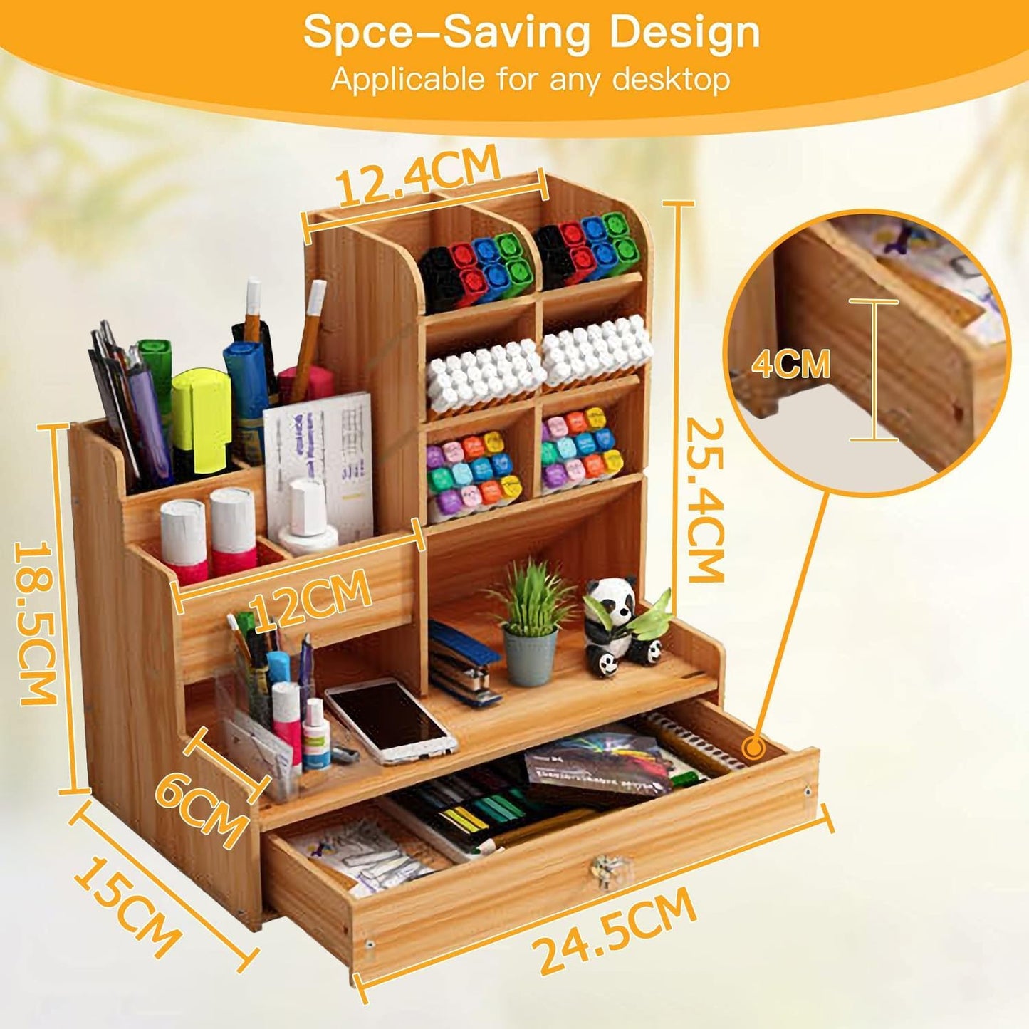 13 Compartment Wooden Desk Organiser