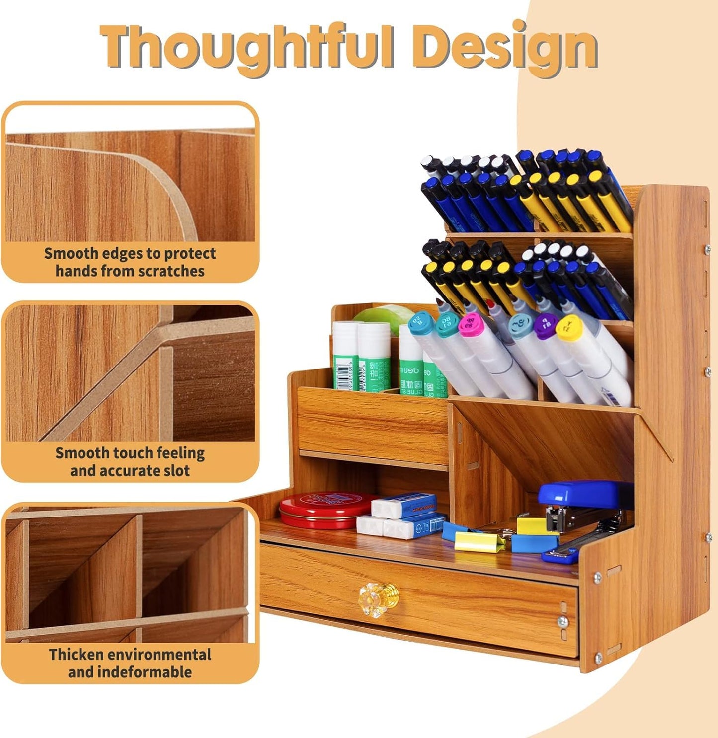 13 Compartment Wooden Desk Organiser