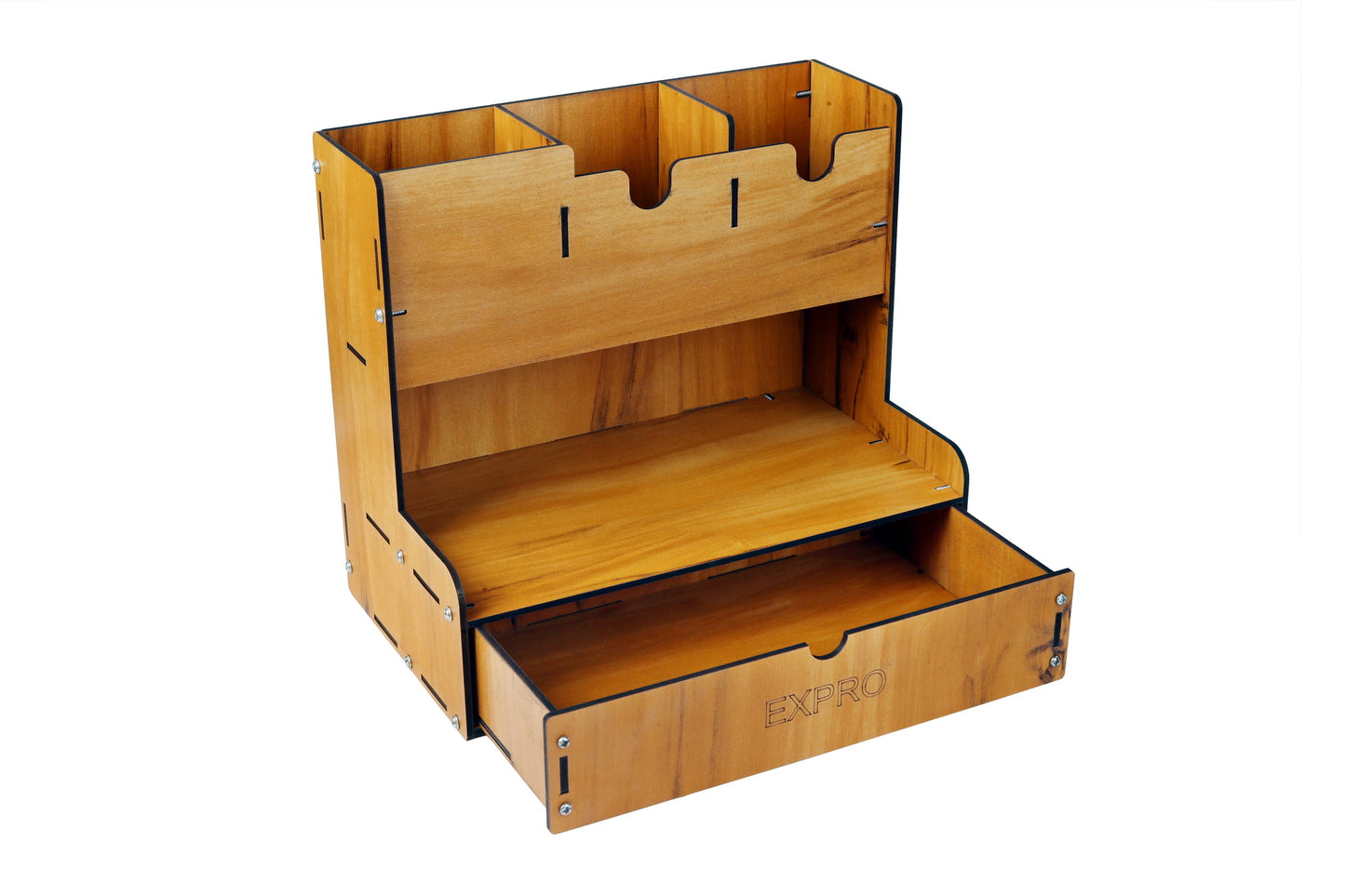 5 Compartments Wood Desk Organizer Table Organizer For Study Table Stationary rack For Office (DIY) (Brown)
