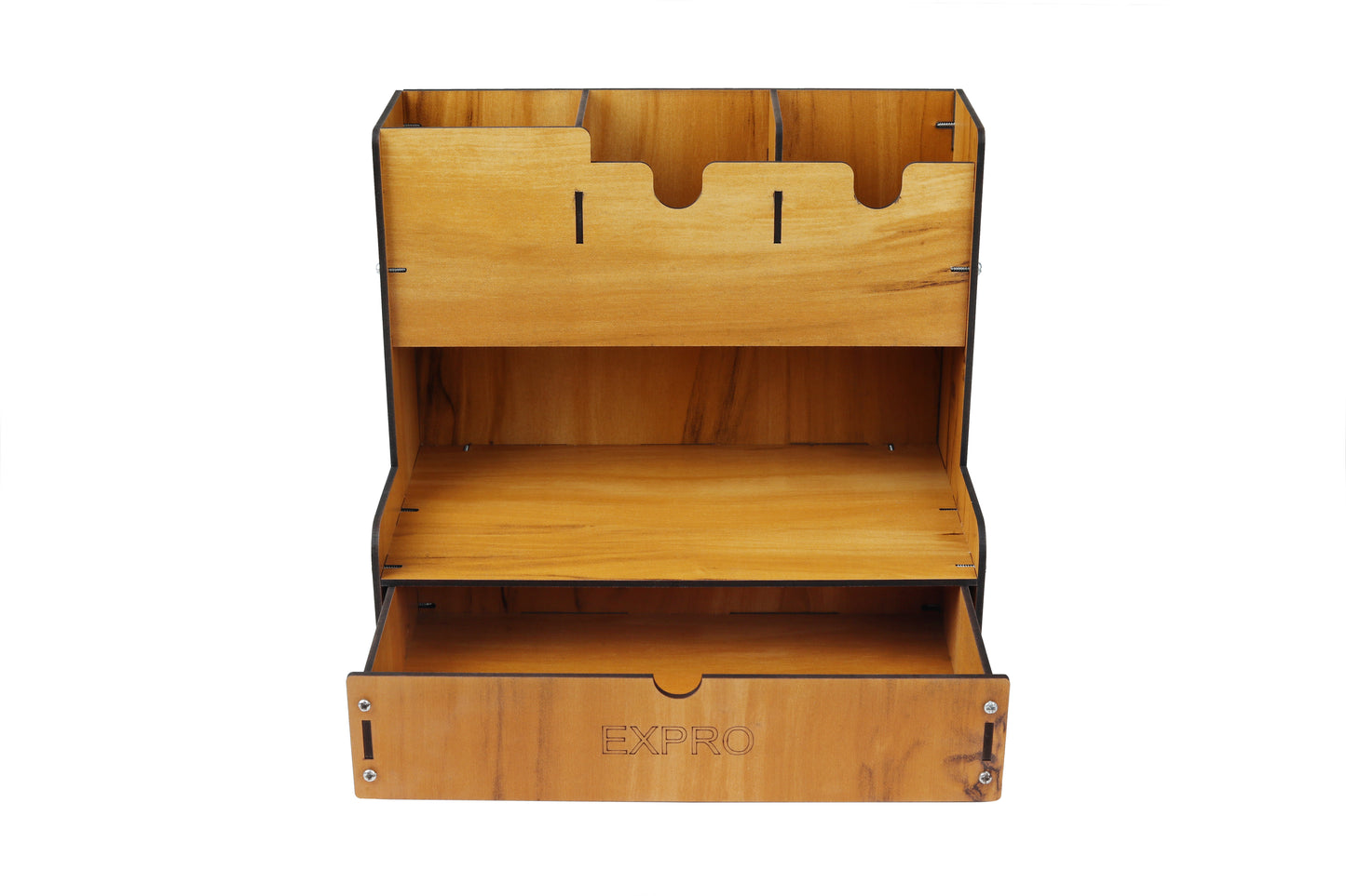 5 Compartments Wood Desk Organizer Table Organizer For Study Table Stationary rack For Office (DIY) (Brown)