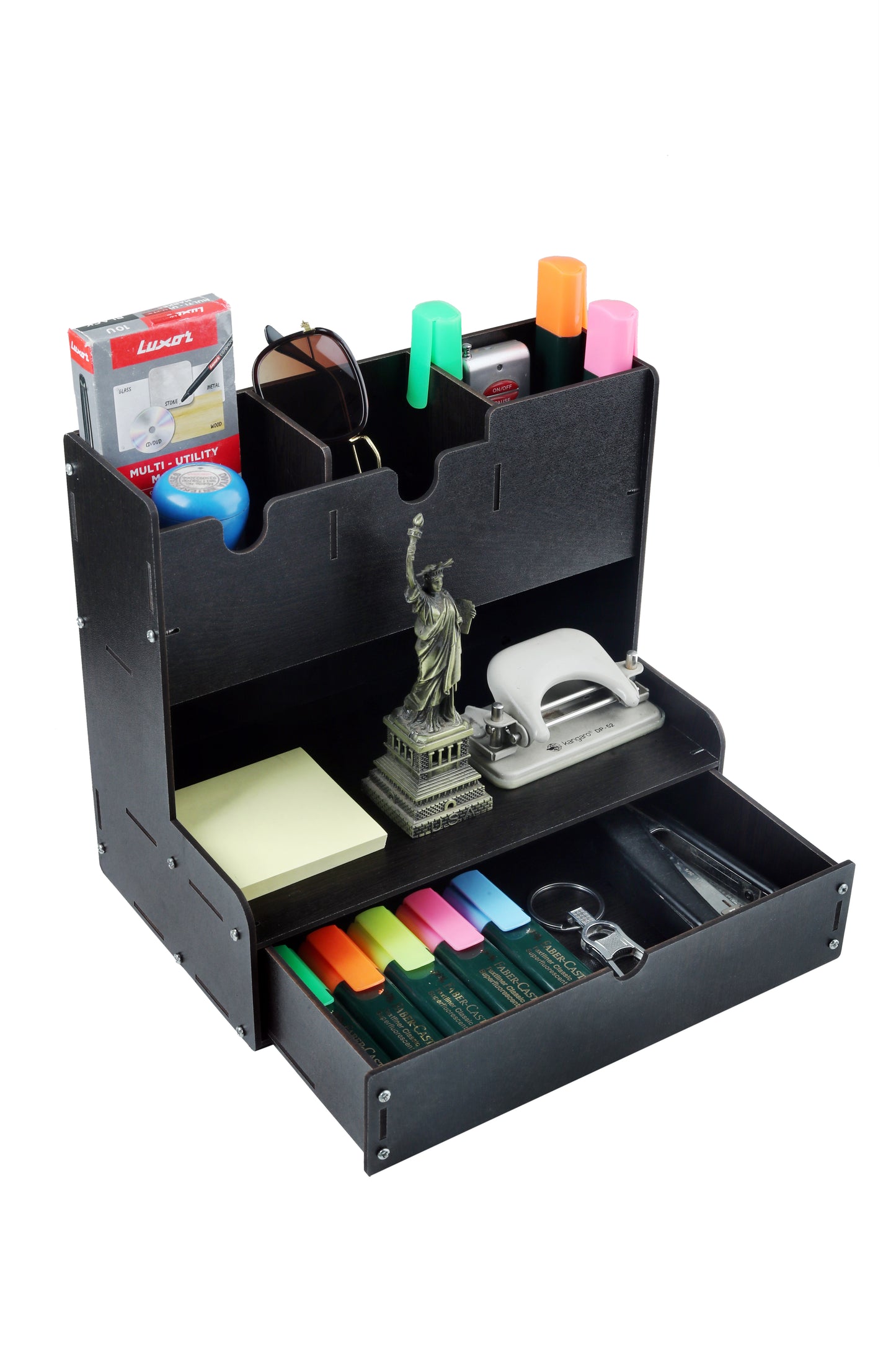 5 Compartments Wood Desk Organizer Table Organizer For Study Table Stationary rack For Office (DIY) (Brown)