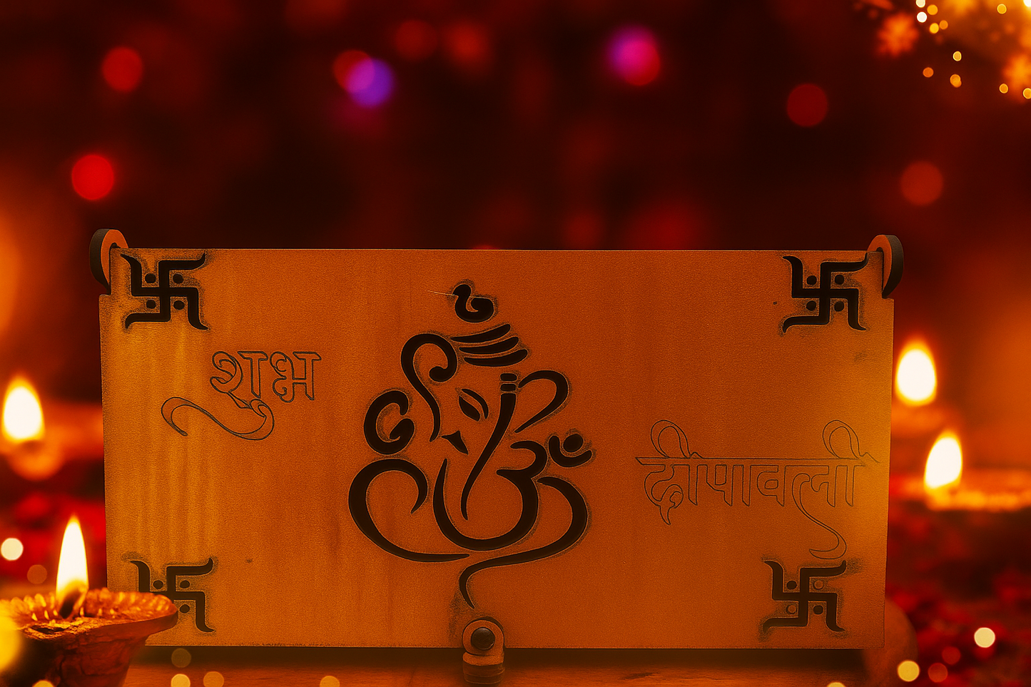 Handcrafted Wooden Diwali Gift Box – Ganesha Engraved Dry Fruit & Chocolate Box - Expro