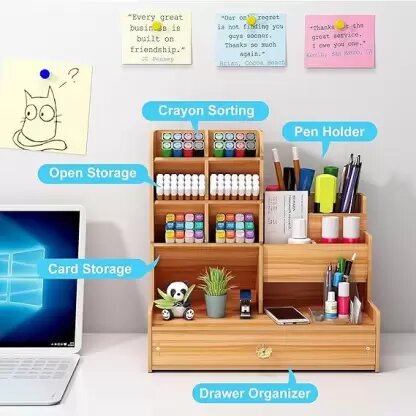 13 Compartment Wooden Desk Organiser
