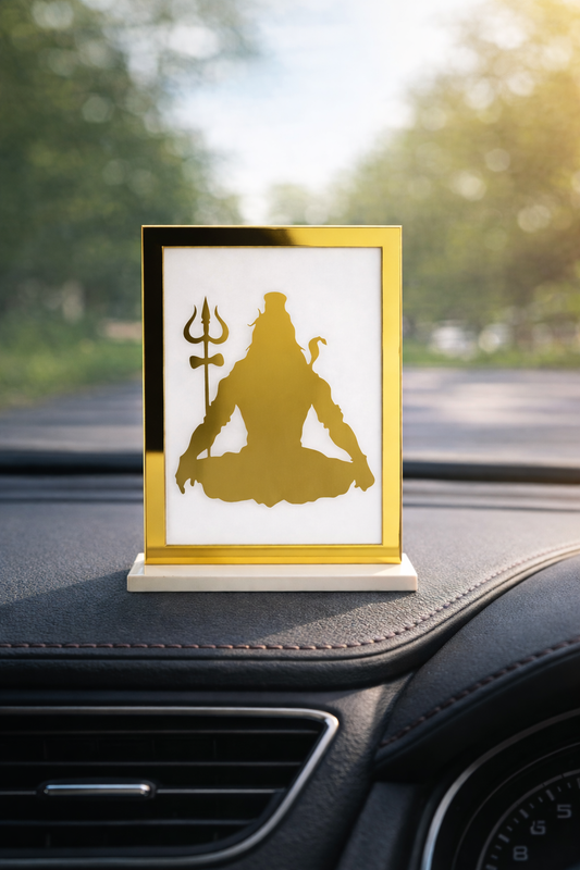 Lord Shiva Meditation Car Dashboard Frame – Golden Spiritual Auto Decor