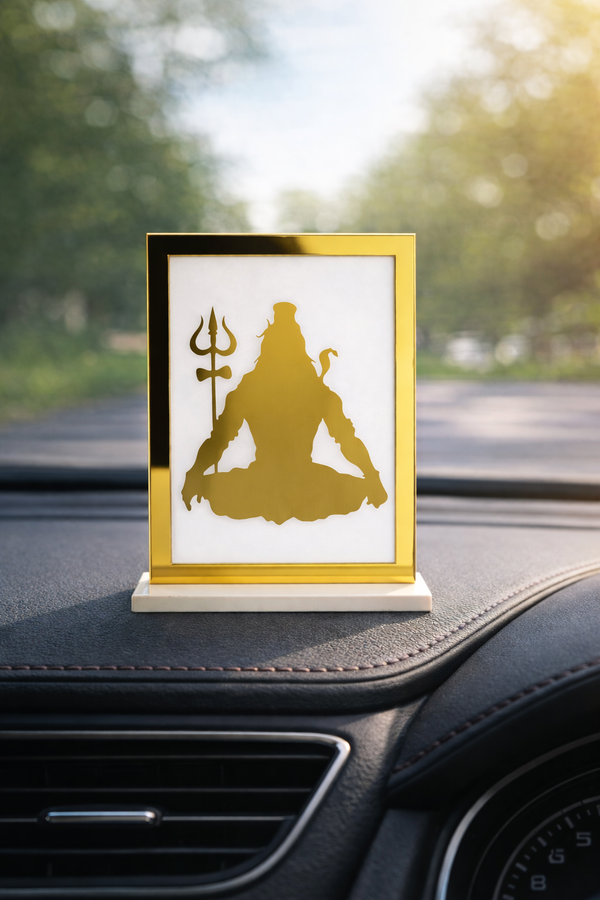 Lord Shiva Meditation Car Dashboard Frame – Golden Spiritual Auto Decor