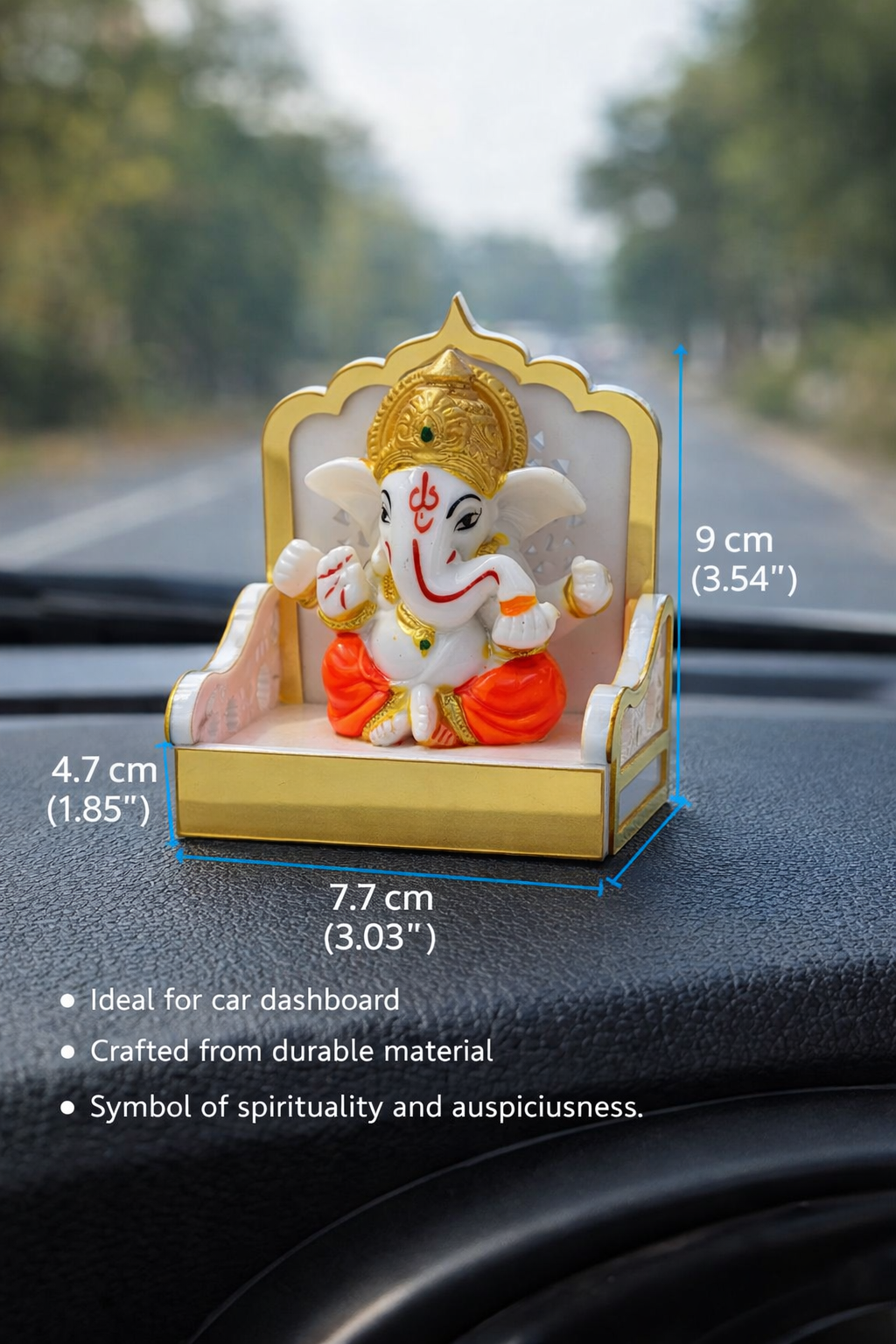 Expro's Lord Ganesha Car Dashboard Idol with Golden Throne – Premium Vehicle Dashboard Accessory