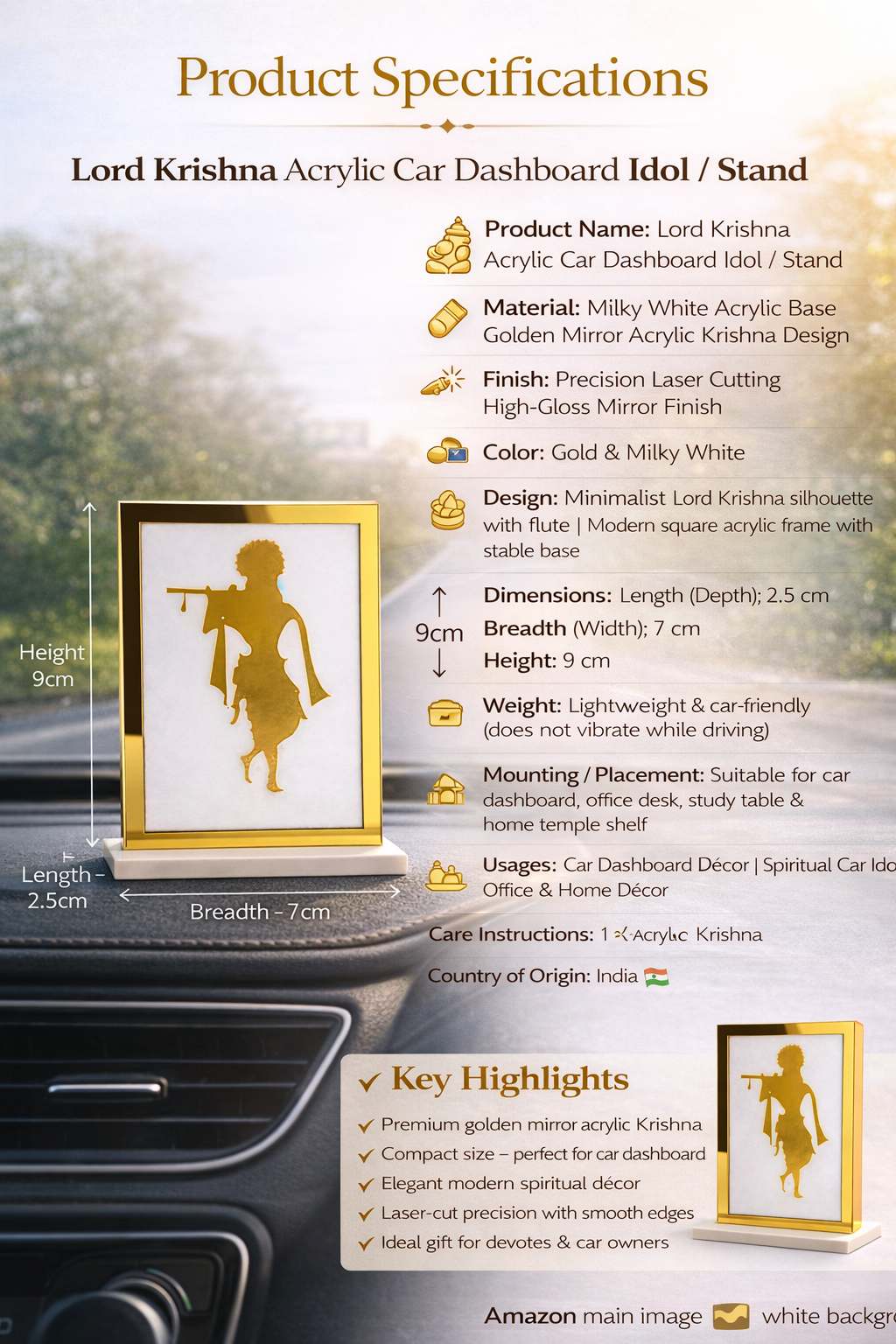 Lord Shiva Meditation Car Dashboard Frame – Golden Spiritual Auto Decor