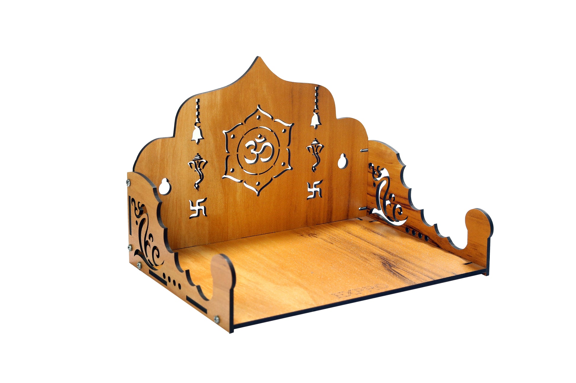 Wooden DIY Shelf Temple with Om Sign – Home Mandir for Meditation & Puja - Expro