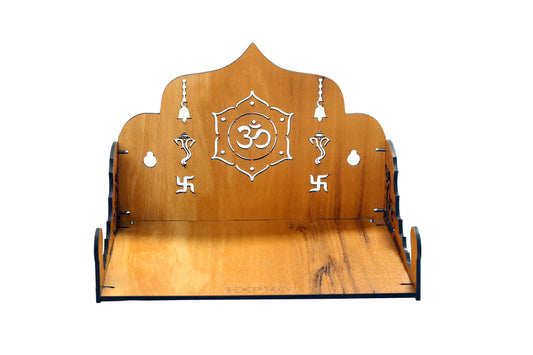 Wooden DIY Shelf Temple with Om Sign – Home Mandir for Meditation & Puja - Expro