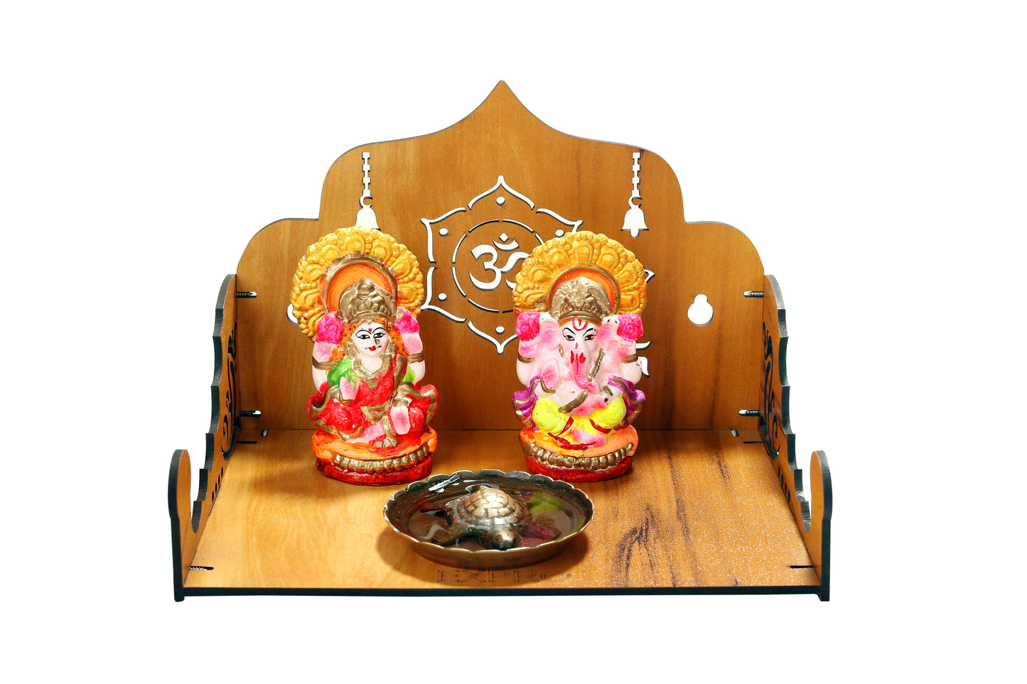 Wooden DIY Shelf Temple with Om Sign – Home Mandir for Meditation & Puja - Expro