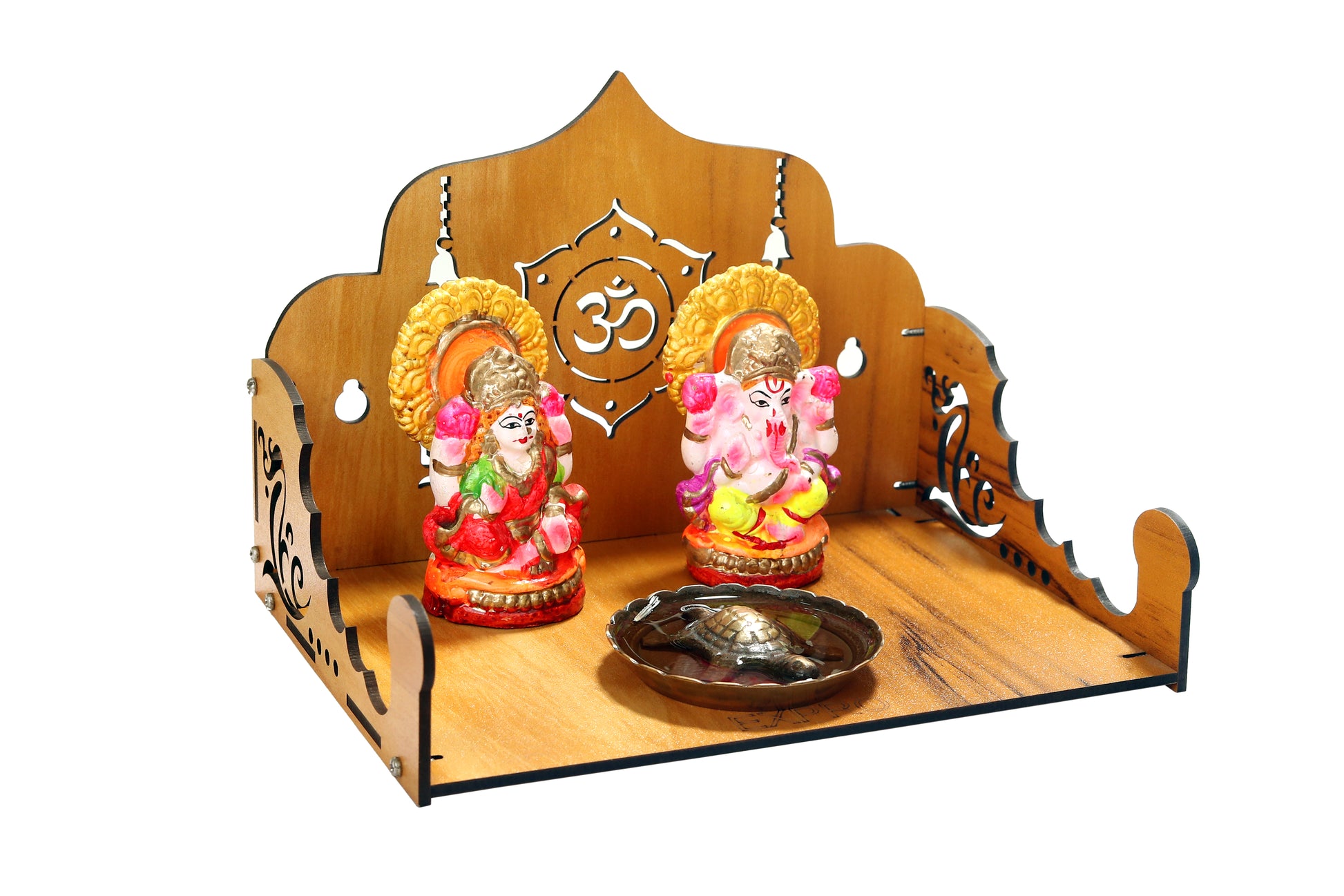 Wooden DIY Shelf Temple with Om Sign – Home Mandir for Meditation & Puja - Expro