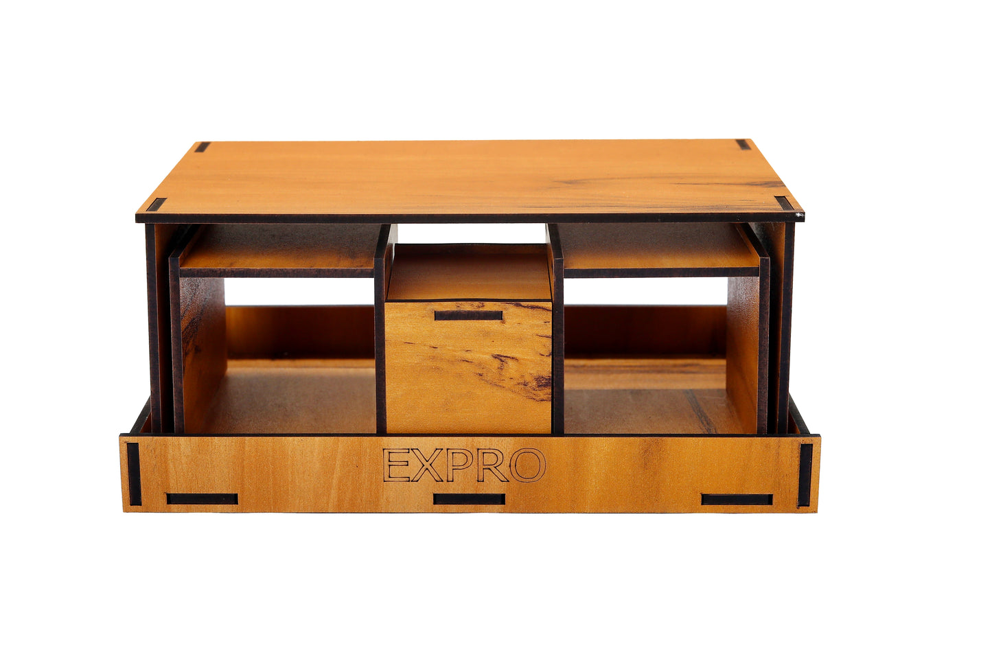 Expro Wooden Multipurpose Desk Organizer with Clock – Books, Stationery & Remote Holder (Bamboo)(Ecofriendly), Amber - Expro