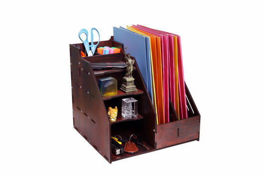Expro 6 Compartments Wood Desk Organizer With Side Folder and File Holder