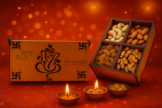 Handcrafted Wooden Diwali Gift Box – Ganesha Engraved Dry Fruit & Chocolate Box - Expro