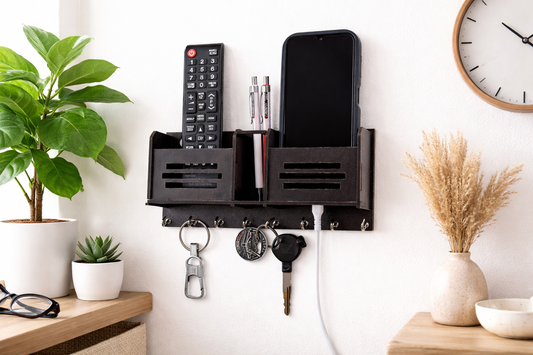 Wall-Mount Key Holder with 2 Storage Compartments – 8 Hooks for Keys & Essentials