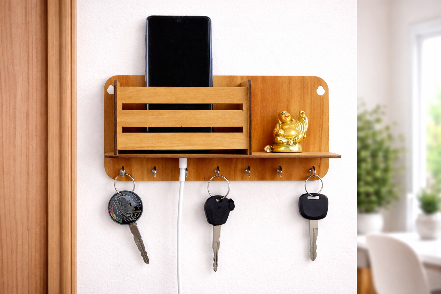 Wall-Mount Key Holder with Storage Compartment – 8 Hooks for Keys & Essentials