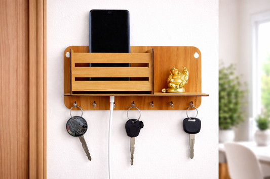 Wall-Mount Key Holder with Storage Compartment – 8 Hooks for Keys & Essentials