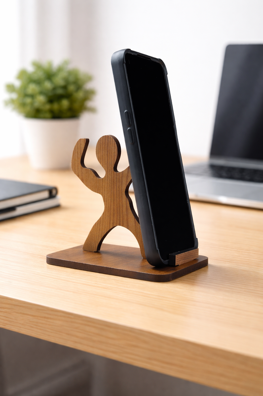 Human Figure with Shield Mobile Phone Holder – Decorative Desk Stand & Secure Grip