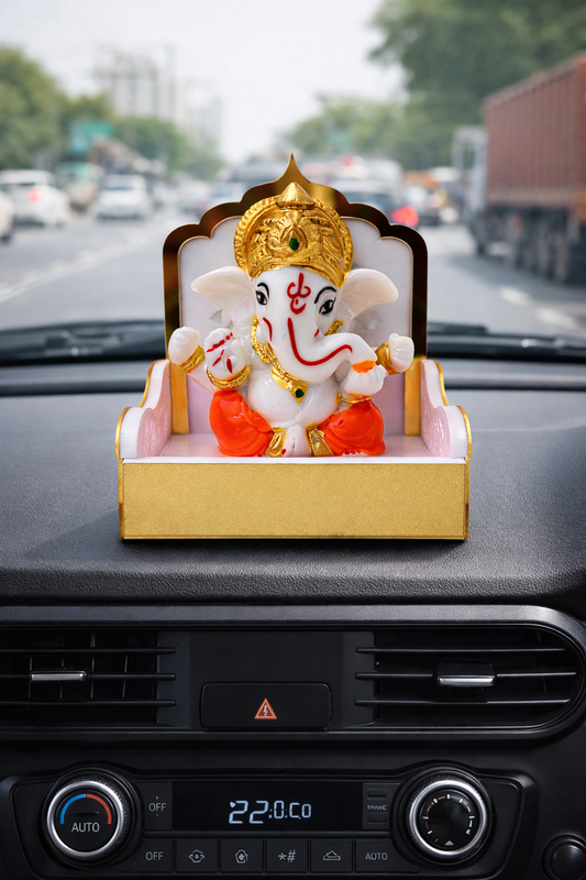 Expro's Lord Ganesha Car Dashboard Idol with Golden Throne – Premium Vehicle Dashboard Accessory