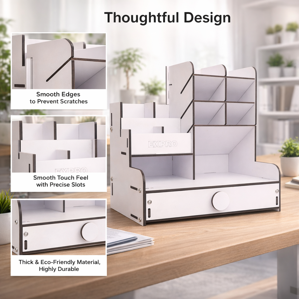 13-Compartment Wooden Desk Organizer – Multi-Purpose Stationery & Office Table Organizer