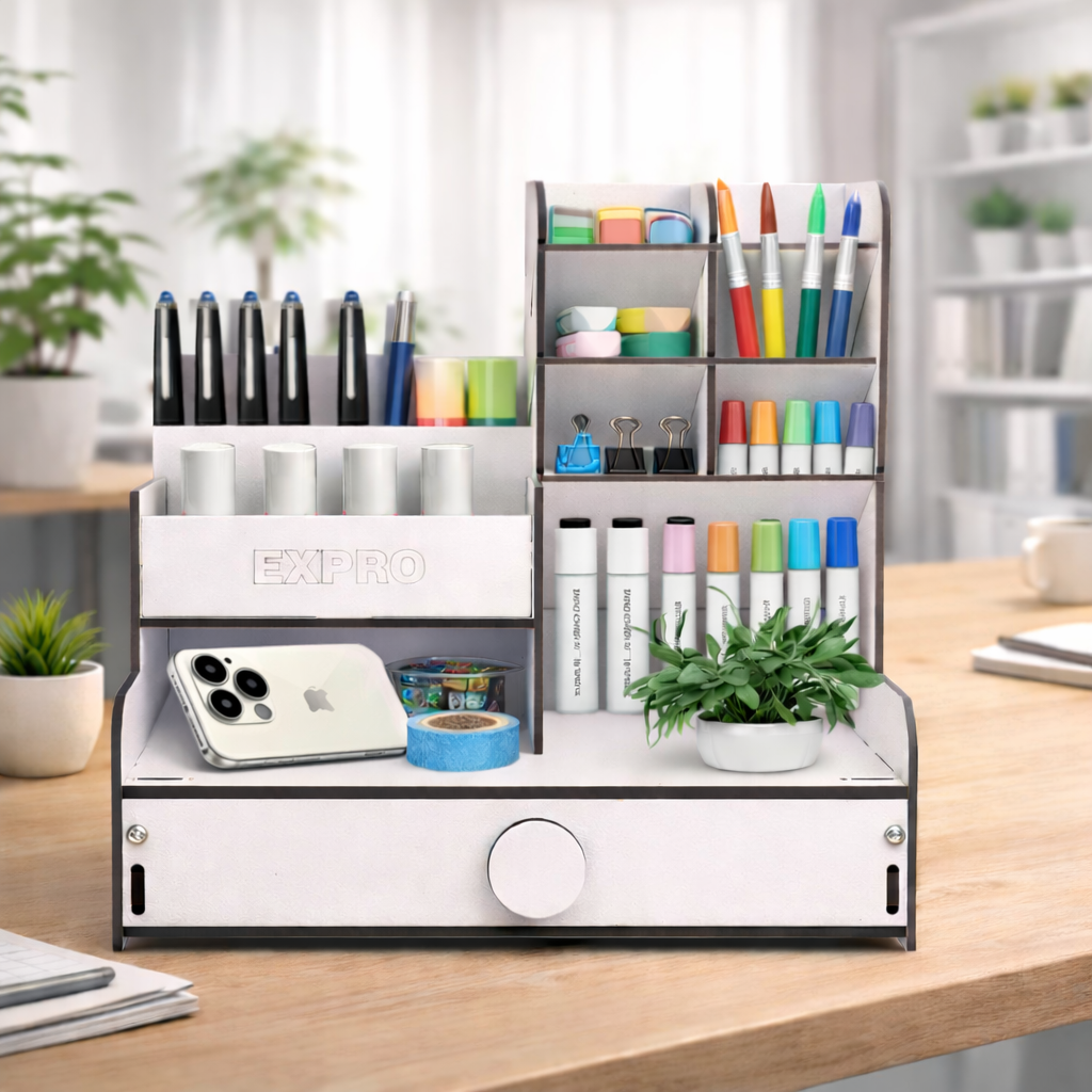 13-Compartment Wooden Desk Organizer – Multi-Purpose Stationery & Office Table Organizer