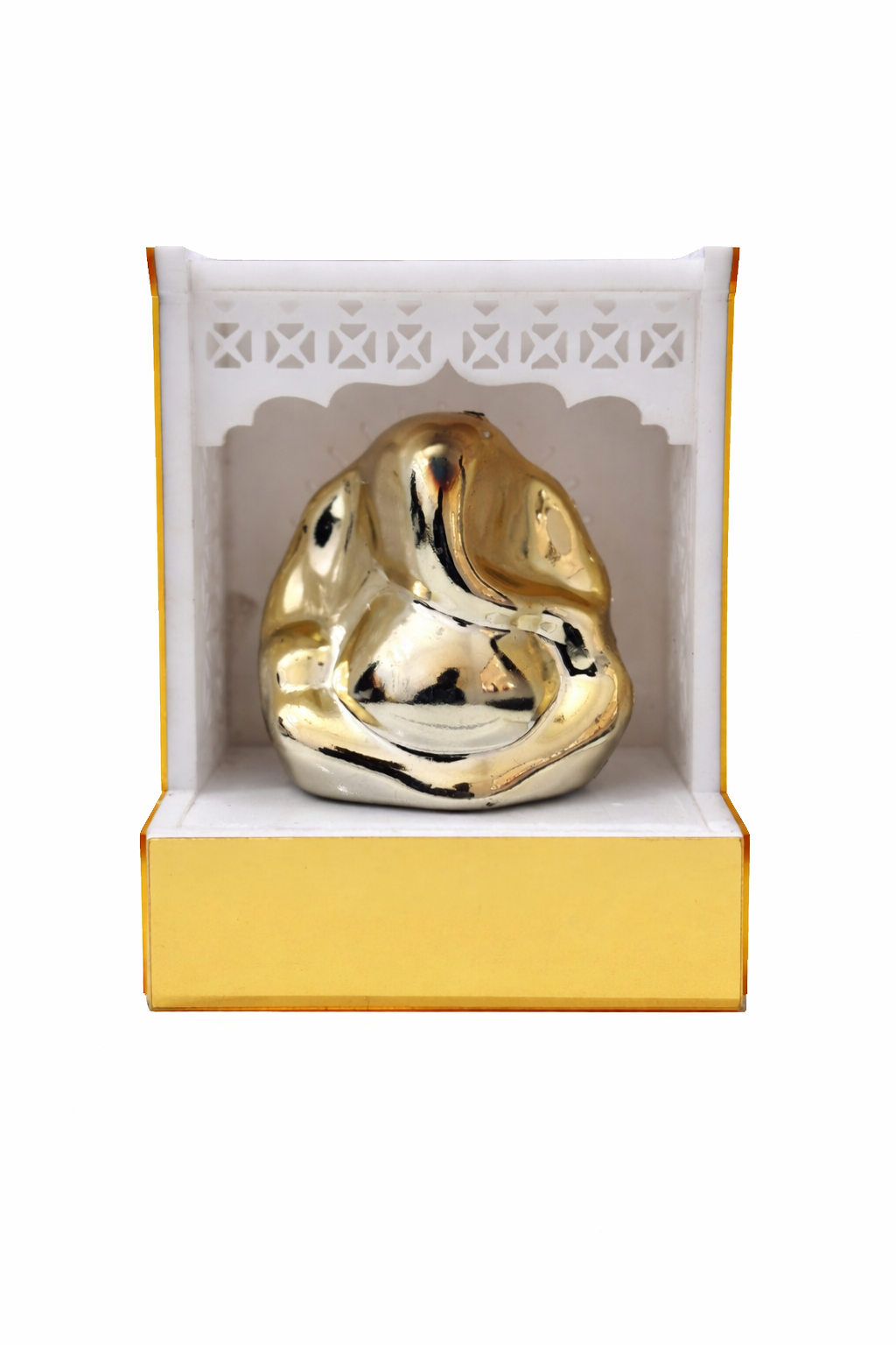 Minimalist Golden Ganesh Car Dashboard Idol with Acrylic Temple Frame